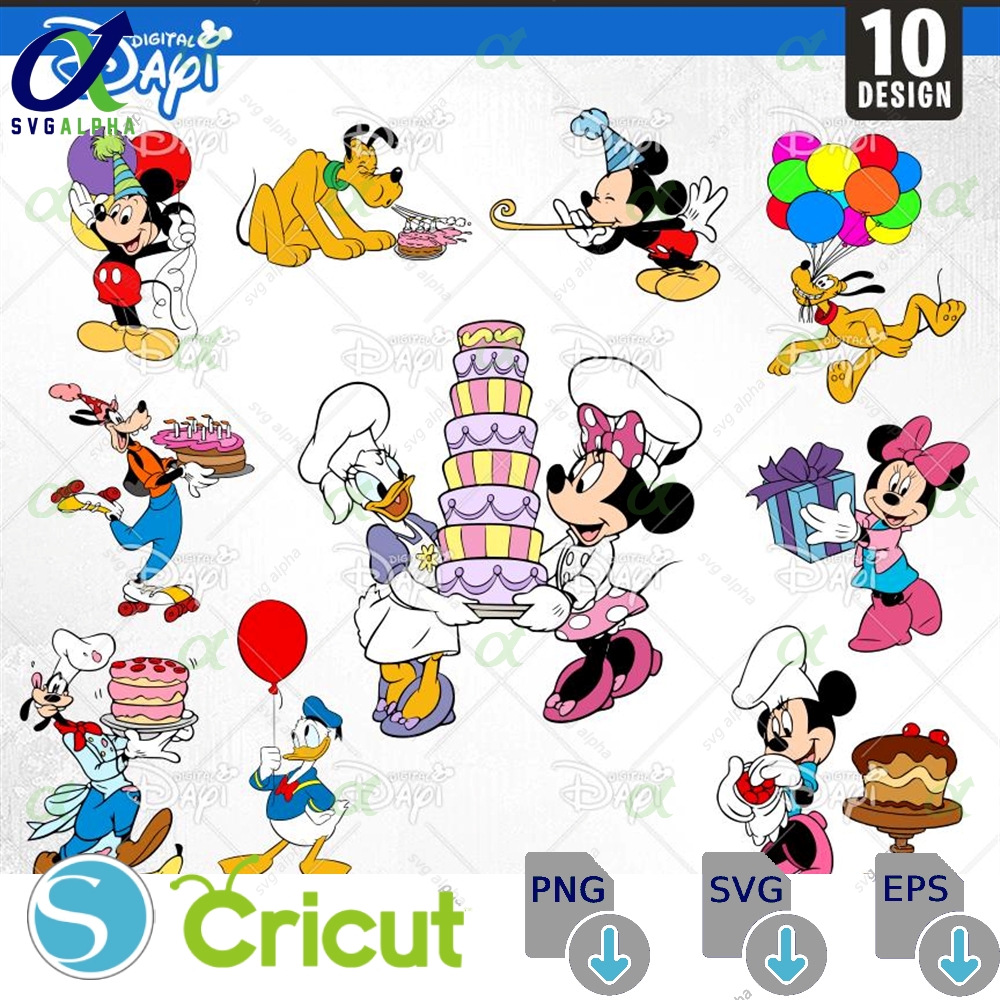 Birthday Mouse Character SVG PNG Bundle, Digital Download